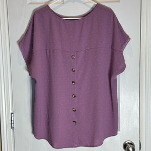 SHEIN Curve Women's Short Sleeve Textured Blouse with Buttons Size 0XL Purple